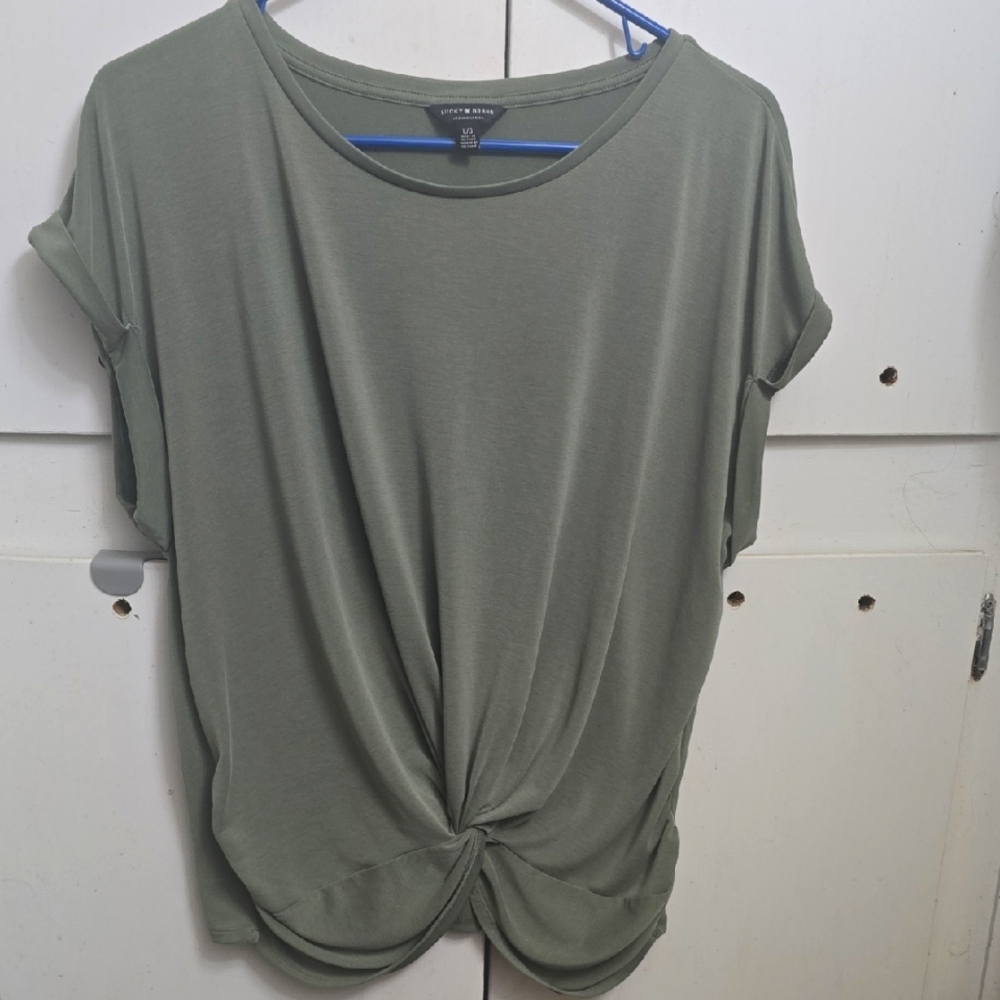 Lucky Brand Green Rouched Front Short Sleeve Lightweight Blouse